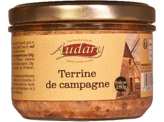 Fiche article . Terrine de campagne . 180g - AUDARY : tradition et cuisine  du Sud-Ouest : Cassoulets, Confits, Foie gras